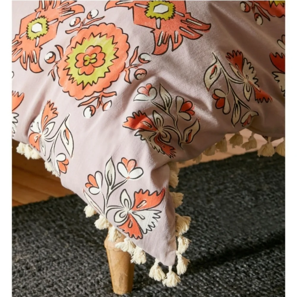 Delia UrbanOutfitters Duvet + Shams Set Boho Floral w/Fringe Tassels - Picture 4 of 16